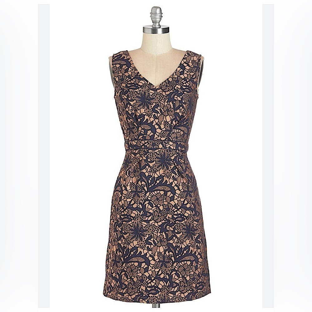 Navy Blue & Copper Floral Sheath Dress NWT Modcloth Uttam Boutique US Size 2/4